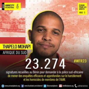 23.274 signatures recueillies au Bénin pour réclamer à la police sud-africaine de rendre justice aux membres de l'ABM.
