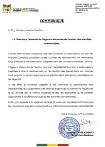 La DG/ANaGeM tient à informer le public, en particulier les individus et associations qu'elle est la seule habilitée à attribuer des places