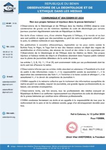 Bénin : L'Observatoire de la Déontologie et de l'Éthique dans les Médias dénonce les propos haineux et ethnocentriquesBénin : L'Observatoire de la Déontologie et de l'Éthique dans les Médias dénonce les propos haineux et ethnocentriques