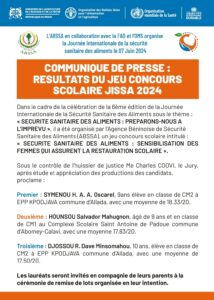 La sixième Journée Internationale de la Sécurité Sanitaire des Aliments se conclut par un concours scolaire inspirant,
