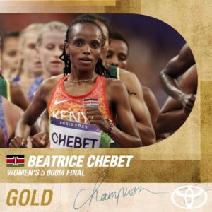 Béatrice Chebet de Kenya a remporté la finale du 5 000 mètres féminin. Devançant ses concurrentes avec une avance