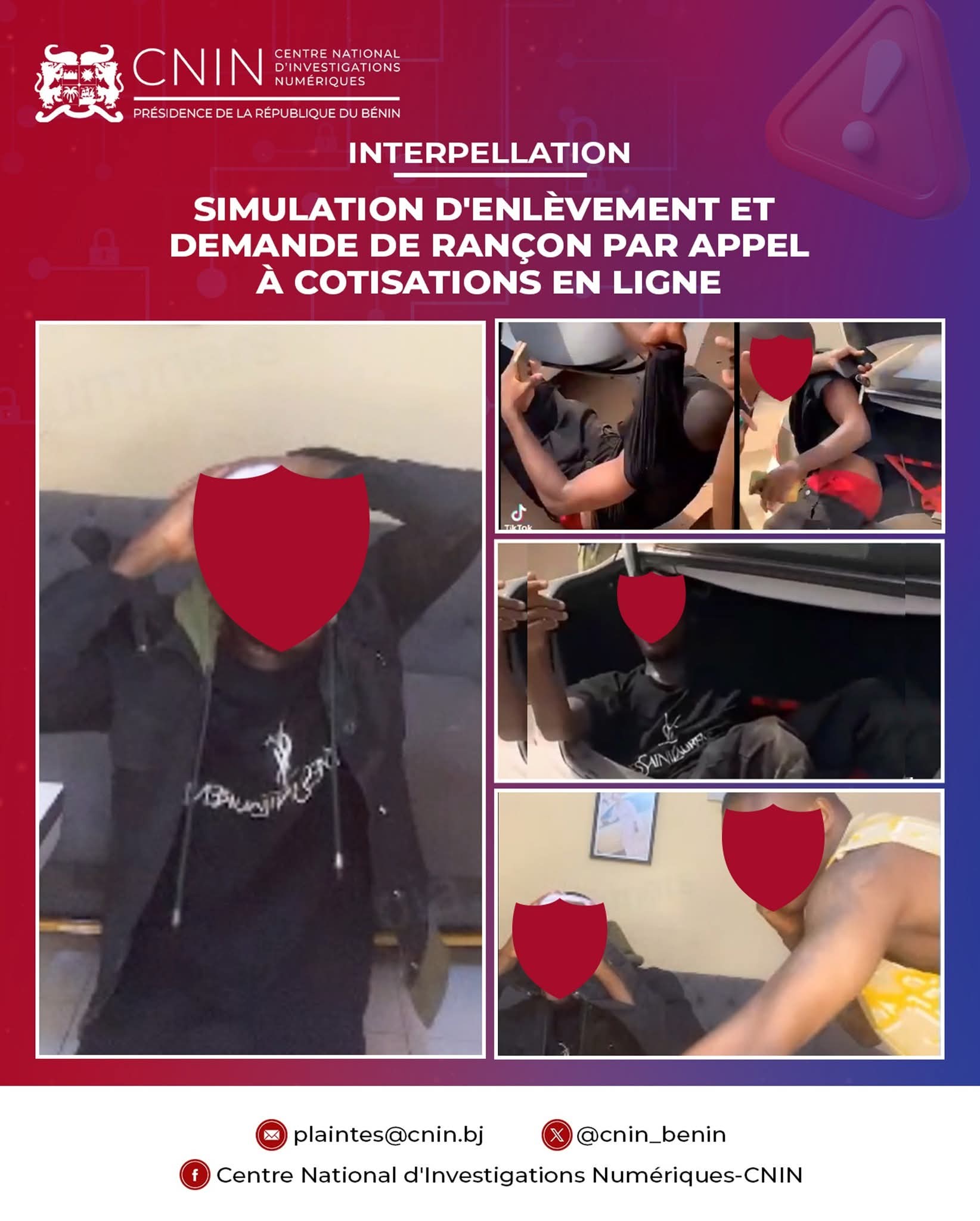 Le CNIN interpelle deux créateurs de contenu à Cotonou pour avoir orchestré une fausse séquestration sur TikTok, dans le but d’escroquer les internautes via des appels aux dons frauduleux