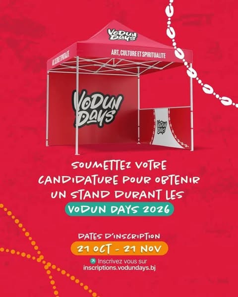 Les Vodun Days 2026 reviennent à Ouidah du 8 au 10 janvier . Artistes, influenceurs et journalistes peuvent candidater