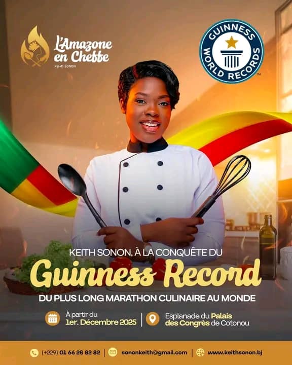 À Cotonou, la cheffe Keith Sonon lance un marathon culinaire de 15 jours pour décrocher un Guinness World Record et faire rayonner la gastronomie béninoise.
